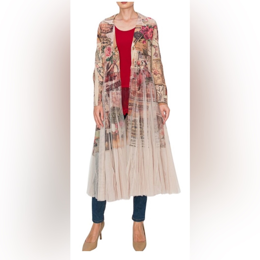ORIGAMI Victorian Lace Western Print Cardigan Duster XXL NWT